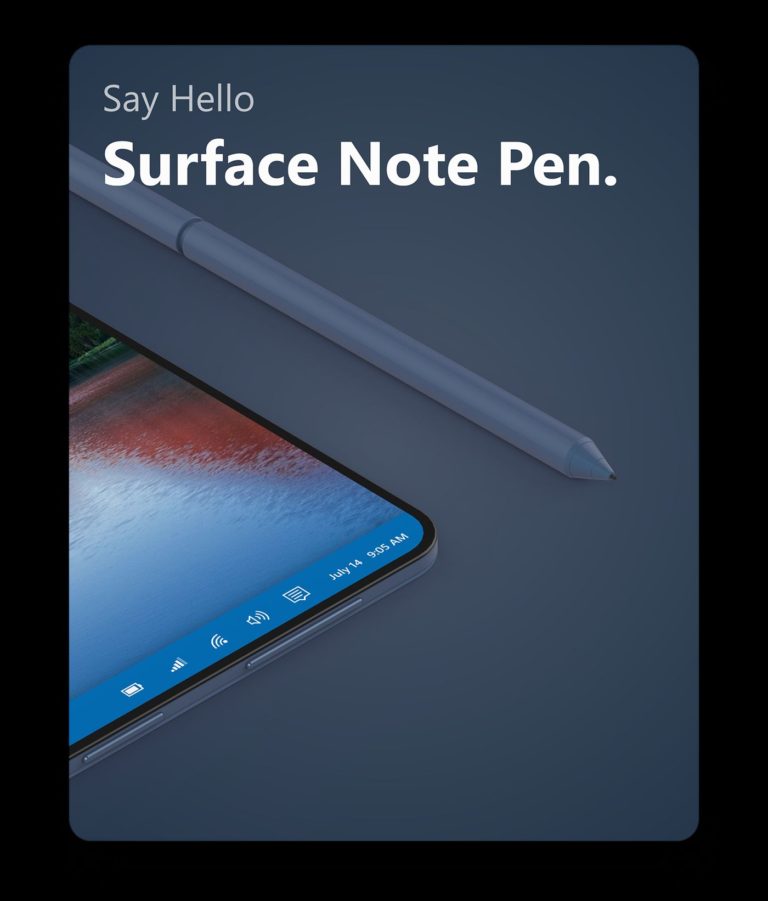 Concept: Microsoft Suface Note viền siêu mỏng cực đẹp, biến hình thành tablet, bút cảm ứng Suface Pen