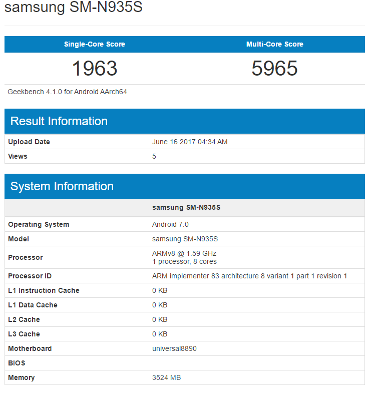 Galaxy Note 7 FE tiếp tục được thử nghiệm trên Geekbench để chuẩn bị tiến ra thị trường - ảnh 1 Galaxy Note 7 FE tiếp tục được thử nghiệm trên Geekbench để chuẩn bị tiến ra thị trường - ảnh 1