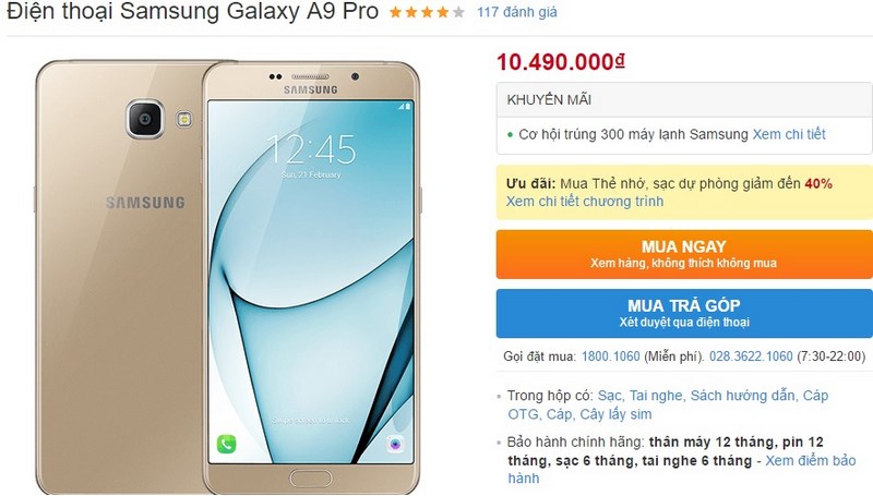Galaxy A9 Pro hạ giá