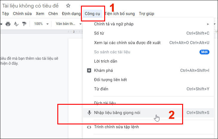 Bước 2: Chọn công cụ Nhập liệu bằng giọng nói