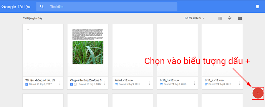 Đây là giao diện của Google Docs khi đăng nhập thành công