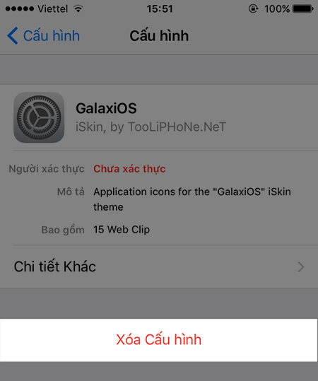 Chọn Xóa Cấu hình, sau đó nhập mật khẩu và giao diện sẽ được xóa.