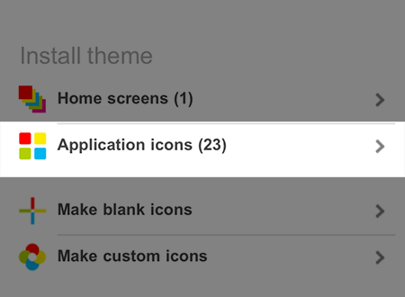 Tiếp theo, chọn Application icons sau khi chọn theme.