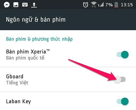 Kích hoạt Gboard.