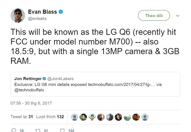 LG G6 Mini có thể được gọi là LG Q6 LG G6 Mini có thể được gọi là LG Q6