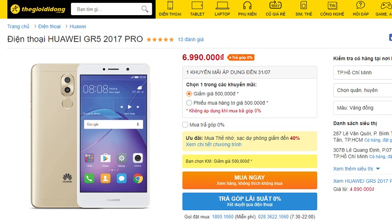 Huawei GR5 2017 PRO giảm giá