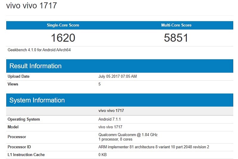 Vivo X11- ảnh GeekBench Vivo X11- ảnh GeekBench