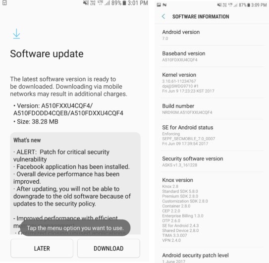 Galaxy A5, A7 2016 nhận bản cập nhật bảo mật, tăng cường ổ định Galaxy A5, A7 2016 nhận bản cập nhật bảo mật, tăng cường ổ định