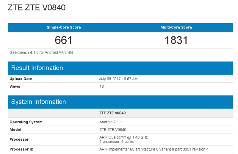 ZTE V0840 ZTE sắp trình làng smartphone giá rẻ: Snapdragon 425, RAM 2 GB, Android 7.0 Nougat