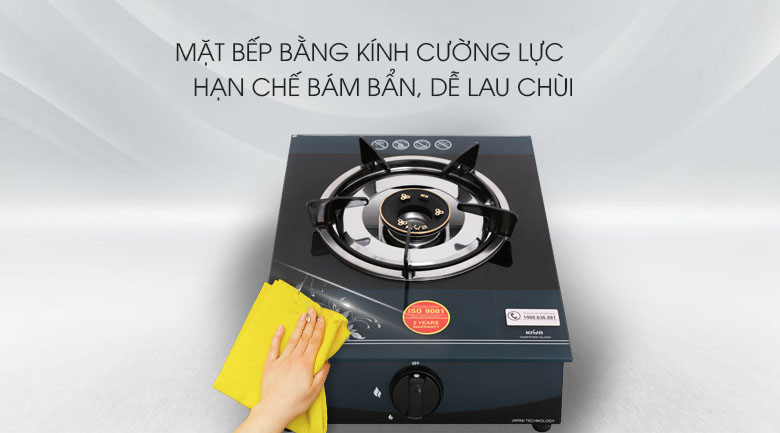 Bếp ga đơn Kiwa KW-300G có mặt bếp bằng kính cường lực hạn chế bám bẩn và dễ lau chùi