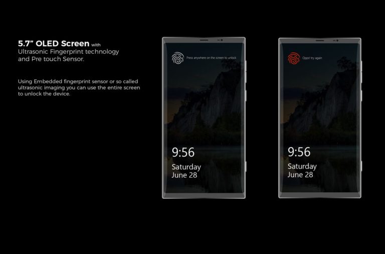 Concept: Surface Phone với vân tay siêu âm, màn hình cong cực hấp dẫn