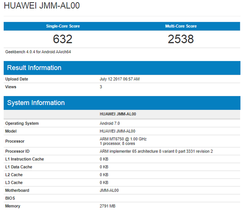 Huawei JMM-AL00 xuất hiện trên Geekbench
