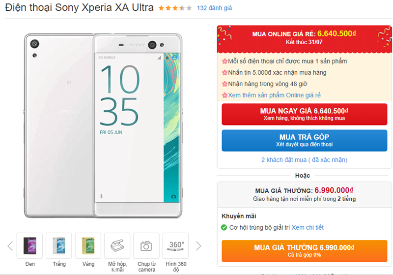 Sony Xperia XA Ultra giảm giá