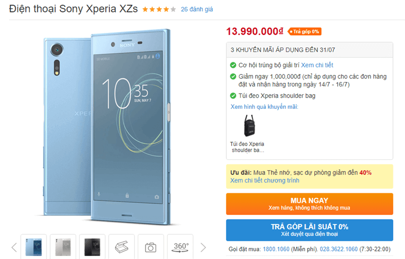Xperia XZs giảm giá