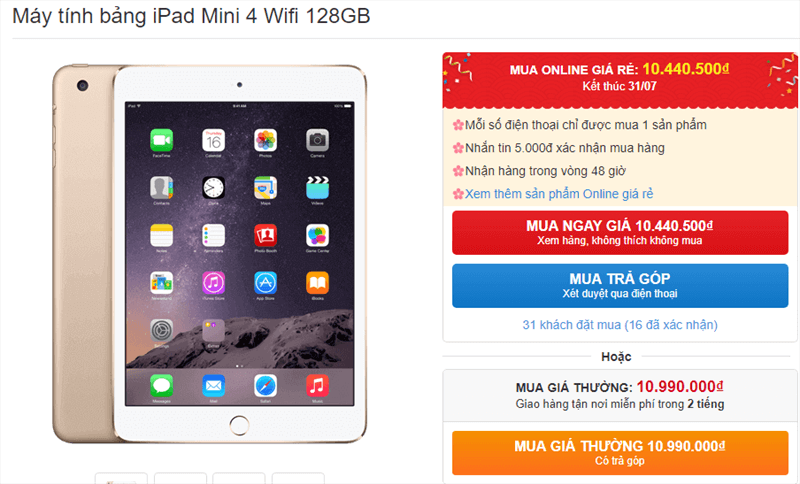 iPad Mini 4 Wifi 128GB giá tốt đây rồi!
