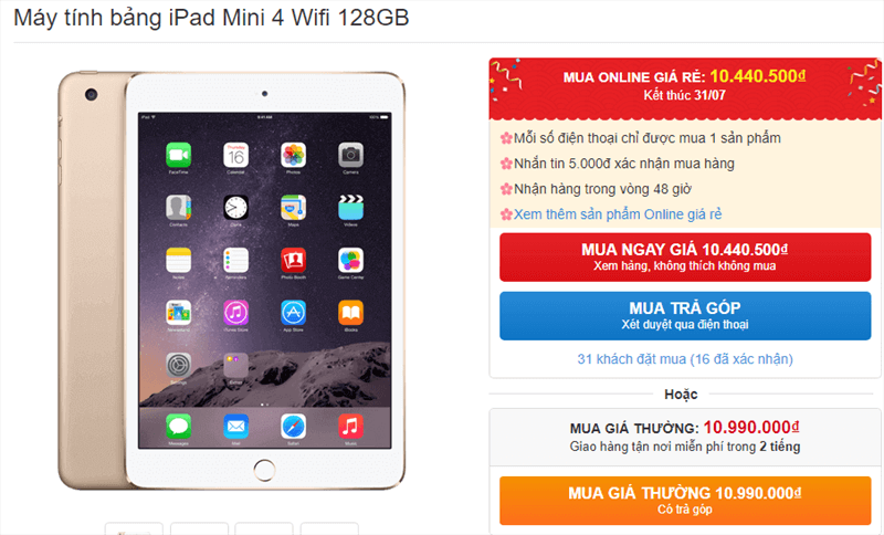 iPad Mini 4 Wifi 128GB giảm giá iPad Mini 4 Wifi 128GB giảm giá