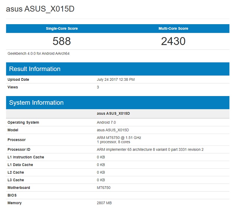  ZenFone Go 2 tên mã X015D xuất hiện tại Geekbench