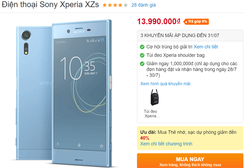 Xperia XZs chống nước, 2 công nghệ bảo mật sinh trắc học, camera đỉnh giảm giá sốc Xperia XZs chống nước, 2 công nghệ bảo mật sinh trắc học, camera đỉnh giảm giá sốc