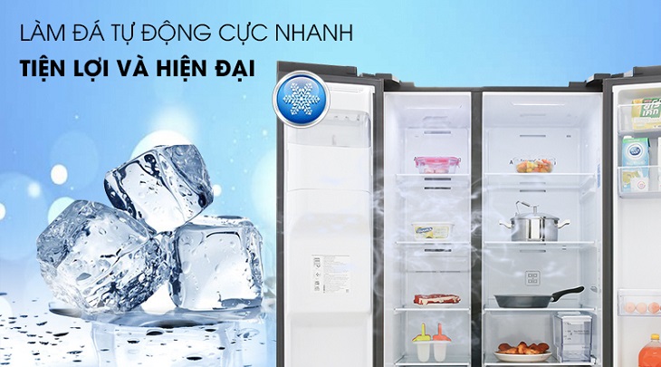 Tư vấn chọn mua tủ lạnh Side by side tốt nhất cho gia đình > Làm đá tự động (có thể kèm chức năng lấy đá bên ngoài)