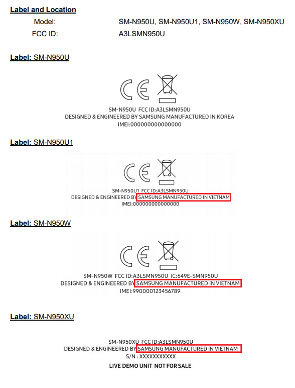 3 trong số 4 phiên bản Galaxy Note 8 được sản xuất tại Việt Nam