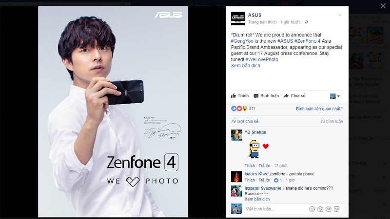 Asus xác nhận tài tử phim Chuyến tàu sinh tử là gương mặt đại diện cho ZenFone 4 Asus xác nhận tài tử phim Chuyến tàu sinh tử là gương mặt đại diện cho ZenFone 4