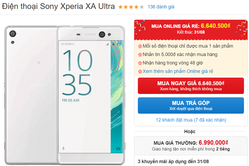 Sony Xperia XA Ultra giảm giá Sony Xperia XA Ultra giảm giá