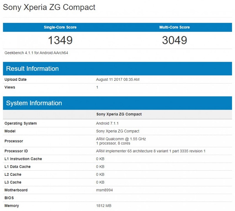 Xperia ZG Compact trên Geekbench Xperia ZG Compact trên Geekbench