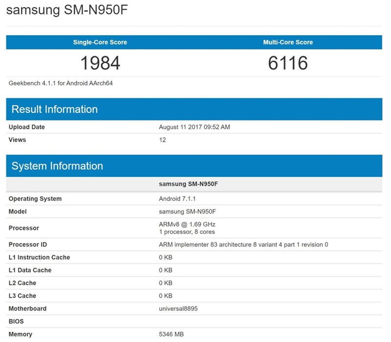 Galaxy Note 8 lộ cấu hình mạnh mẽ trên Geekbench Galaxy Note 8 lộ cấu hình mạnh mẽ trên Geekbench
