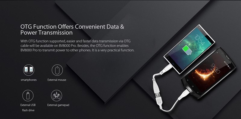 Blackview BV8000 Pro cũng có khả năng sạc pin cho thiết bị khác Blackview BV8000 Pro cũng có khả năng sạc pin cho thiết bị khác