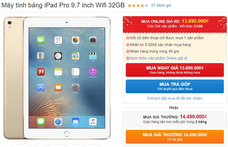 iPad Pro 9.7 inch Wifi 32GB giảm giá iPad Pro 9.7 inch Wifi 32GB giảm giá