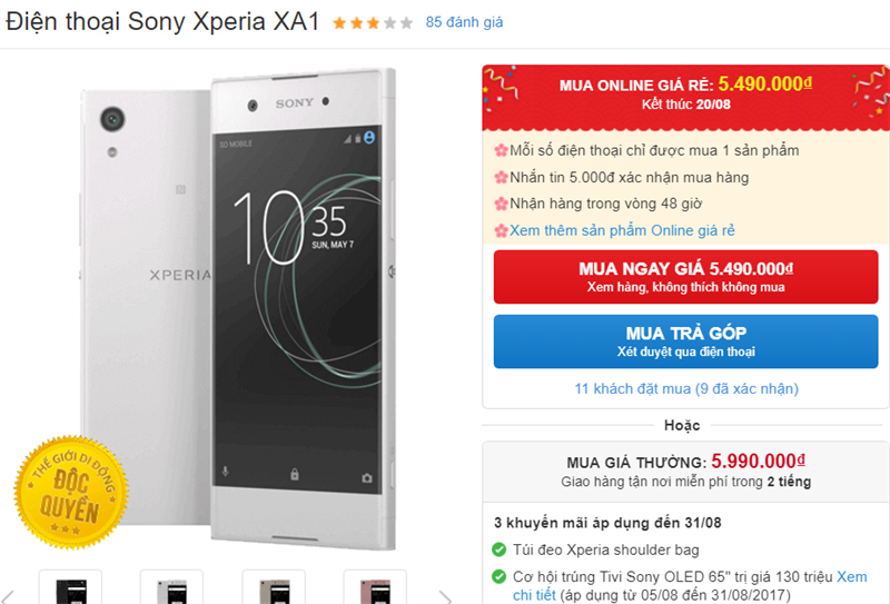 Sony Xperia XA1 giảm giá