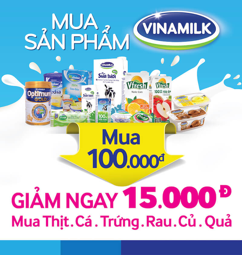 Mua 100.000đ Vinamilk giảm ngay 15.000đ thực phẩm tươi sống