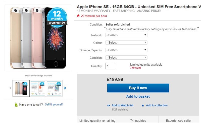 Giá bán iPhone SE tân trạng hiện chỉ còn hơn 5 triệu đồng Giá bán iPhone SE tân trạng hiện chỉ còn hơn 5 triệu đồng