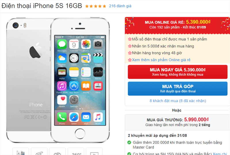iPhone 5s giảm giá