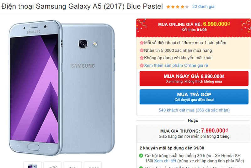 Galaxy A5 (2017) phiên bản Blue Pastel giảm giá cực ngon, nhanh tay kẻo hết hạn! Galaxy A5 (2017) phiên bản Blue Pastel giảm giá cực ngon, nhanh tay kẻo hết hạn!