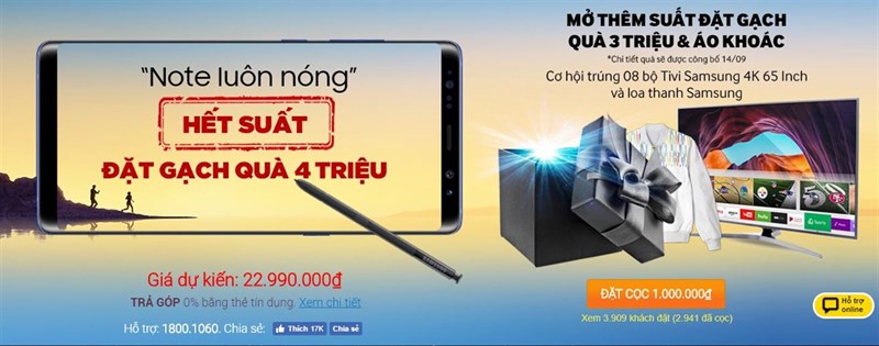 Đặt gạch siêu phẩm Galaxy Note 8, tặng bộ quà trị giá 3 triệu và áo khoác Samsung Đặt gạch siêu phẩm Galaxy Note 8, tặng bộ quà trị giá 3 triệu và áo khoác Samsung