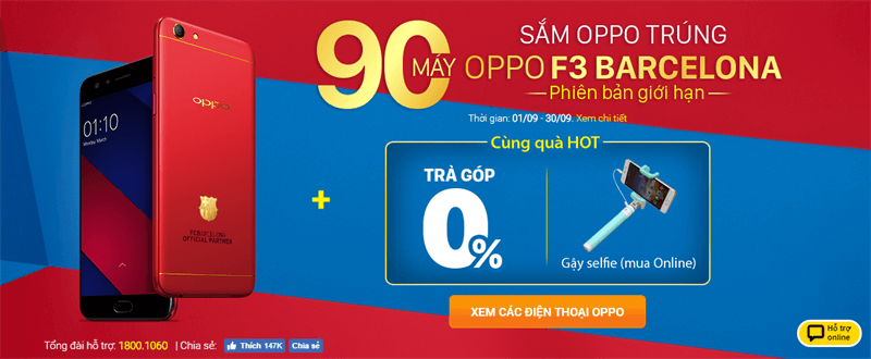 Mua smartphone OPPO có cơ hội trúng OPPO F3 phiên bản Barcelona cực chất