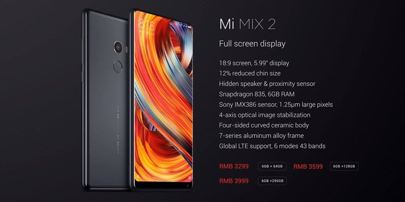 Giá bán Xiaomi Mi MIX 2 Giá bán Xiaomi Mi MIX 2