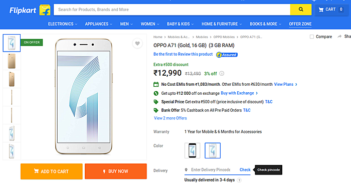 Oppo A71 chính thức lên kệ tại Ấn Độ với mức giá tốt