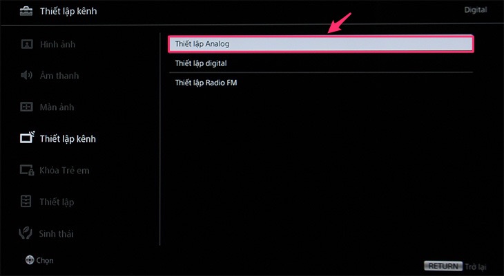 Chọn Thiết lập kênh Analog