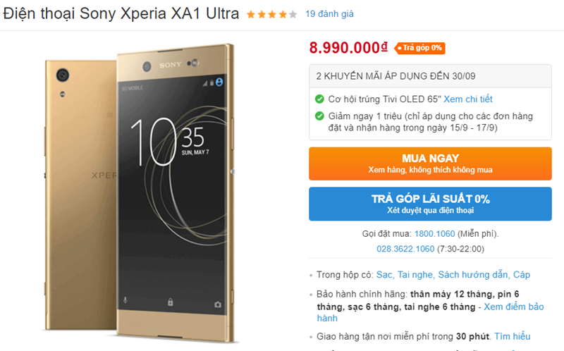 Xperia XA1 Ultra màn hình viền siêu mỏng, RAM 4GB, camera 23MP giảm giá thơm Xperia XA1 Ultra màn hình viền siêu mỏng, RAM 4GB, camera 23MP giảm giá thơm