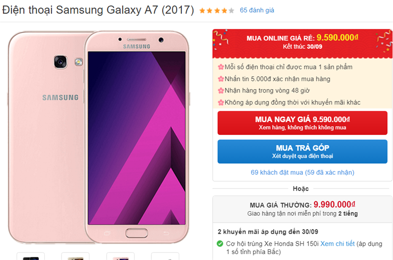 Galaxy A7 2017 giảm giá