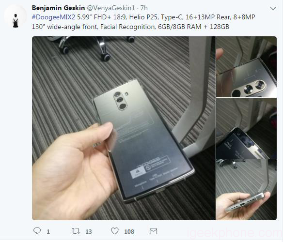 Rò rỉ cấu hình Doogee Mix 2