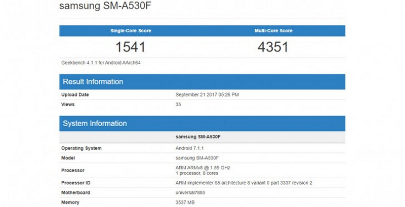 Galaxy A5 (2018) tiếp tục xuất hiện trên trang web điểm chuẩn GeekBench
