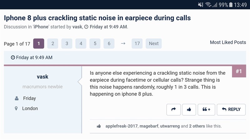 iPhone 8 Plus phát ra tiếng ồn khó chịu khi gọi điện khiến người dùng bực mình