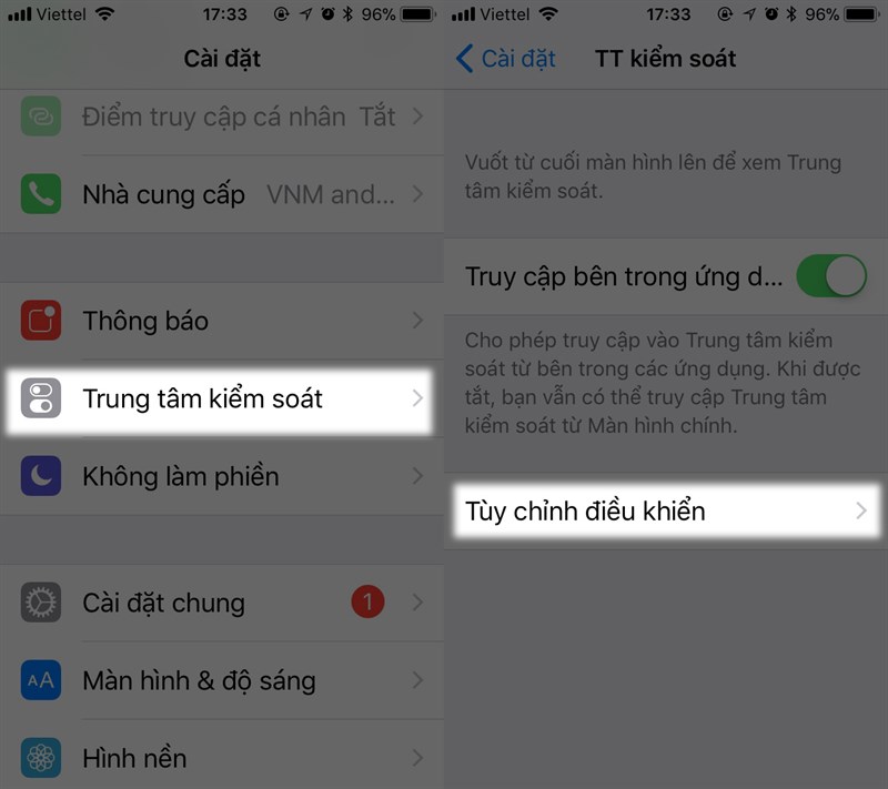 Trung tâm điều khiển iOS 11 