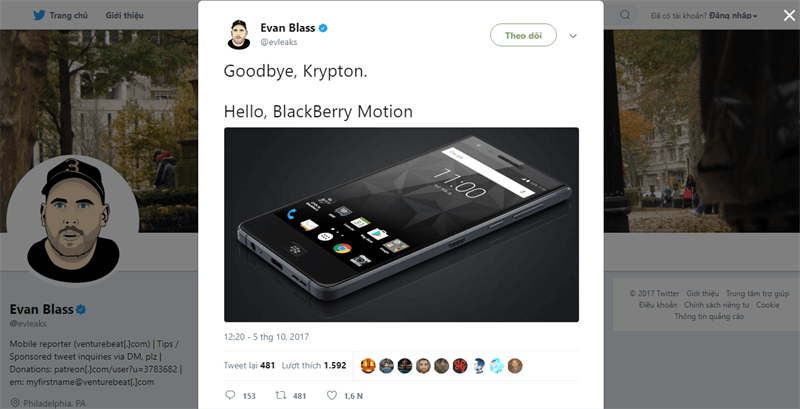 Smartphone Blackberry mới được Evan Blass tiết lộ