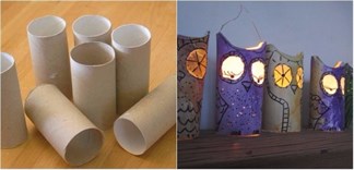 Tái chế lõi giấy cũ thành đèn lồng mặt cú cho Halloween
