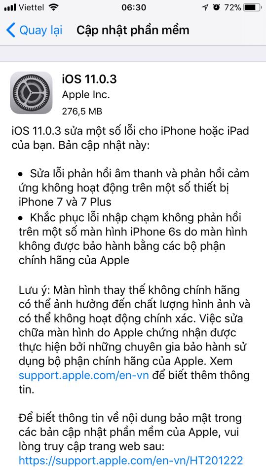 Apple tung bản cập nhật iOS 11.0.3 sửa lỗi màn hình cảm ứng, phản hồi âm thanh