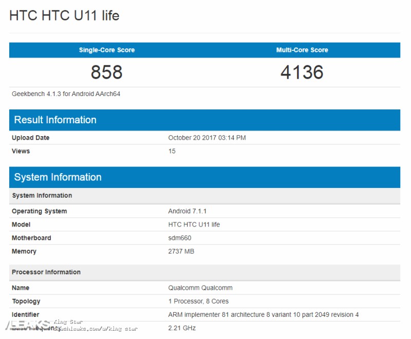 HTC U11 Life Geekbench